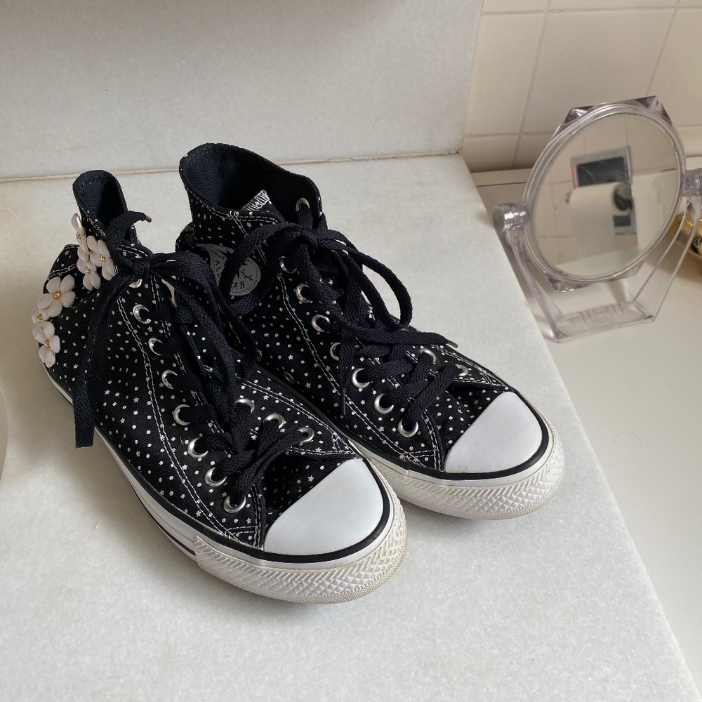 Converse Chuck Taylor All Star Floral Polka Dot Black/ White Sneaker - 8.5